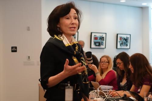 Oracle Co-CEO Safra Catz spoke Thursday at a press event at Oracle headquarters in Redwood Shores, California.