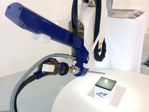 The Emaro endoscope surgical robot is shown off at Tokyo Institute of Technology on July 31, 2015. The air-powered robot can hold endoscope cameras steady during surgery.